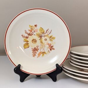 Set of 9 Vintage Floral Dinner Plates & Saucers